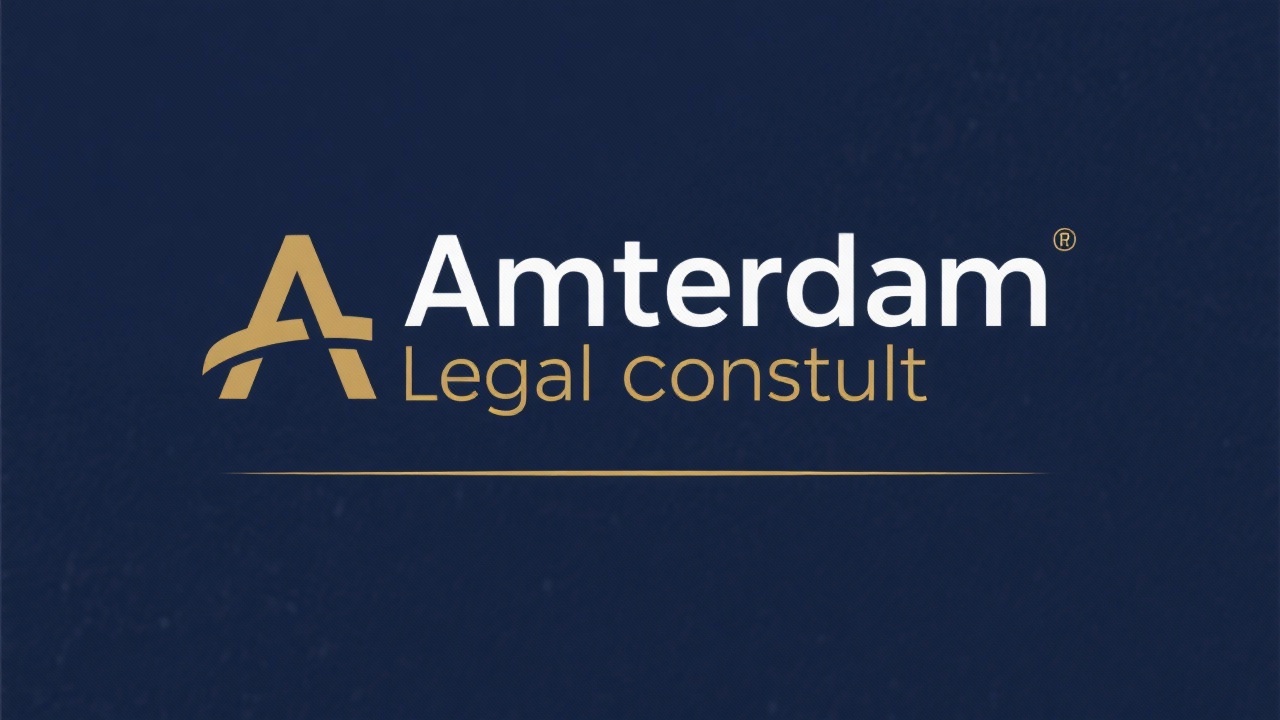 Minimal navy wordmark logo reading Amsterdam Legal Consult with slender gold underline conveying clarity and professional trust