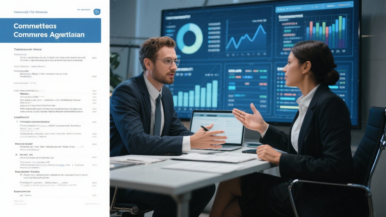 Corporate counsel negotiating commercial agreements with financial dashboards and legal clauses highlighted for transaction support